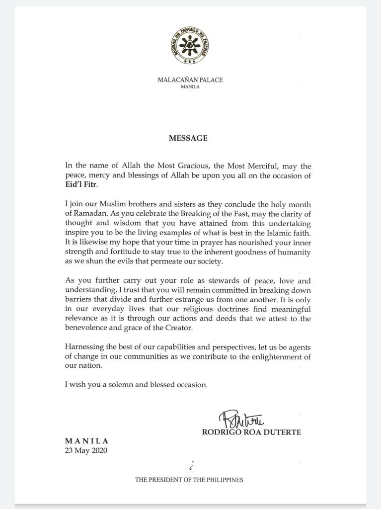 PRRD Eid Message